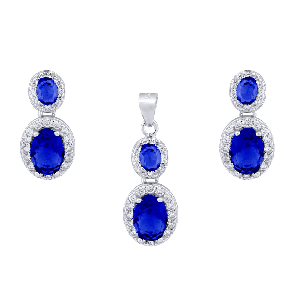 925 Silver Rhodium Princess Kate Sapphire Centre Cubic Zirconia Earrings and Pendant Set – Imperial Time