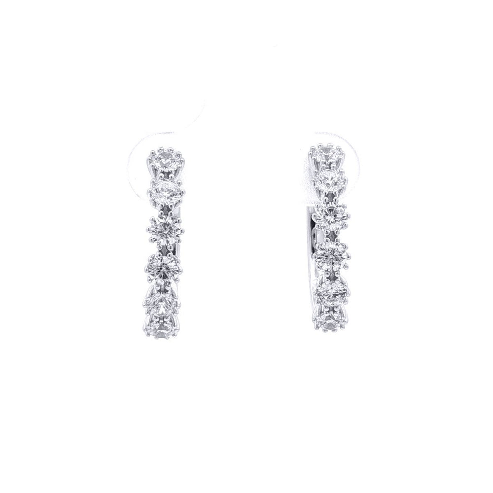 Jewelco London Silver CZ Linear Vertical Row Hinged Eternity Hoop Earrings 20mm - AER184