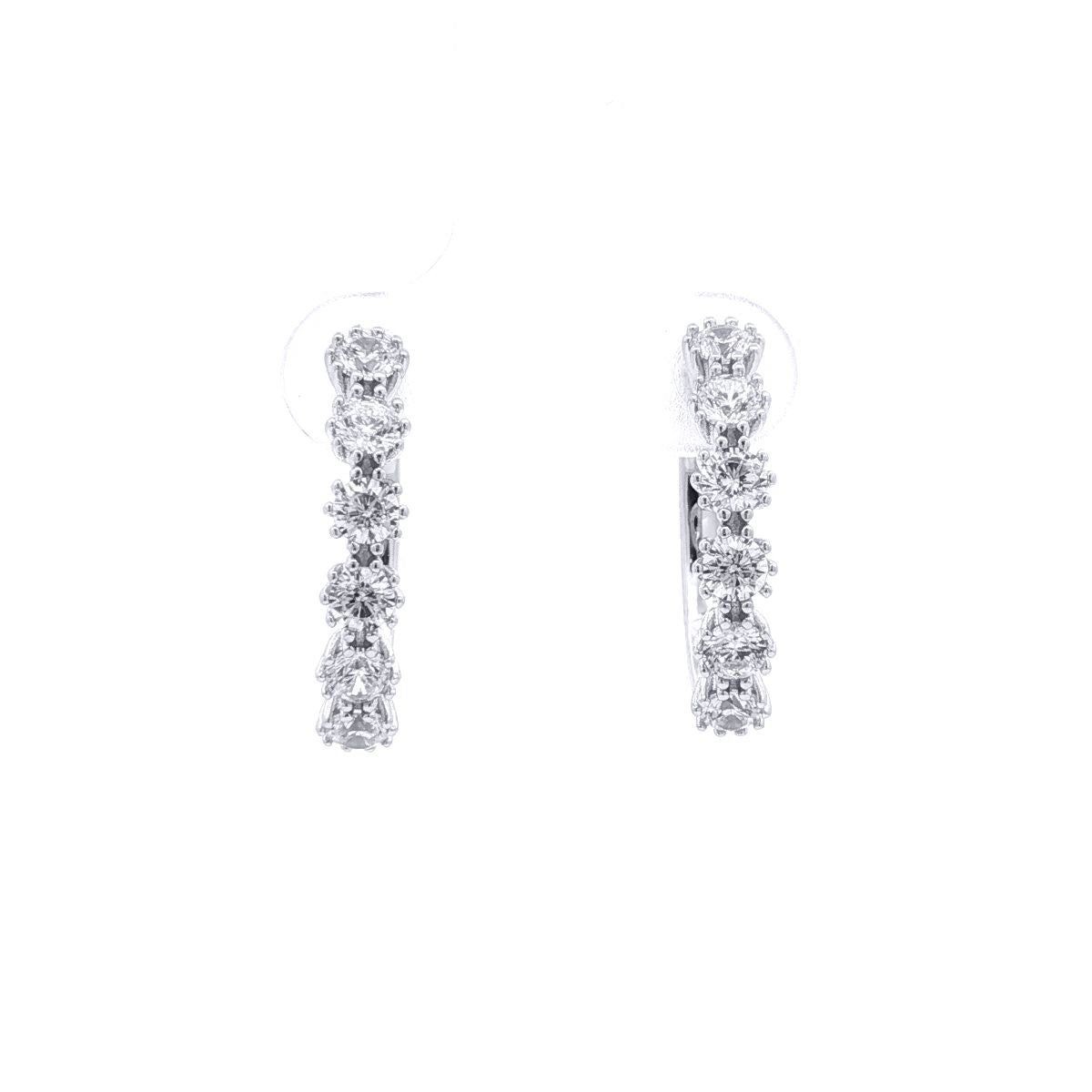 Jewelco London Silver CZ Linear Vertical Row Hinged Eternity Hoop Earrings 20mm - AER184