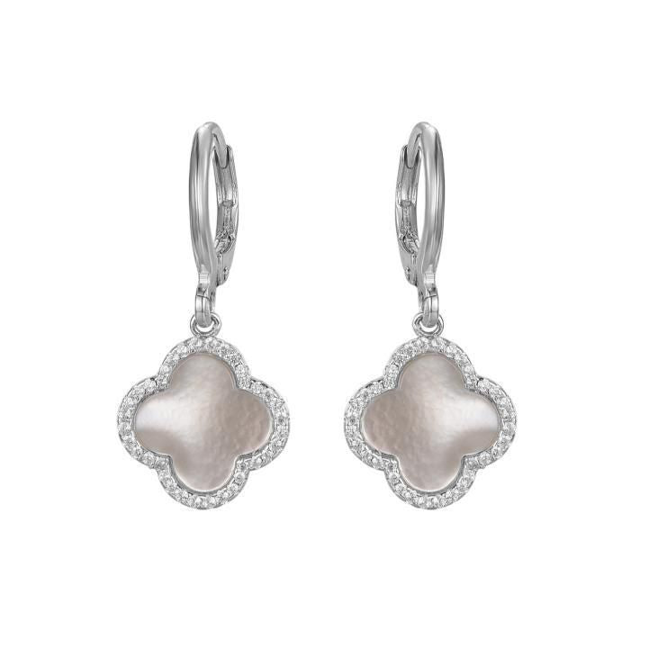 925 Sterling Silver Cubic Zirconia Mother of Pearl Clover Hoops – Imperial Time
