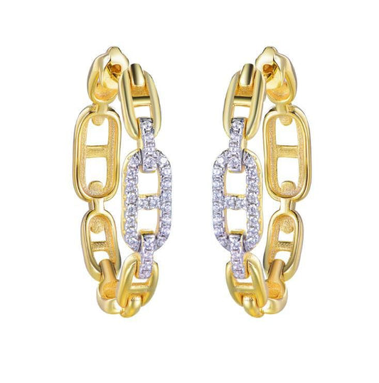925 Sterling Silver Gold Plated Cubic Zirconia Chain Hoops – Imperial Time