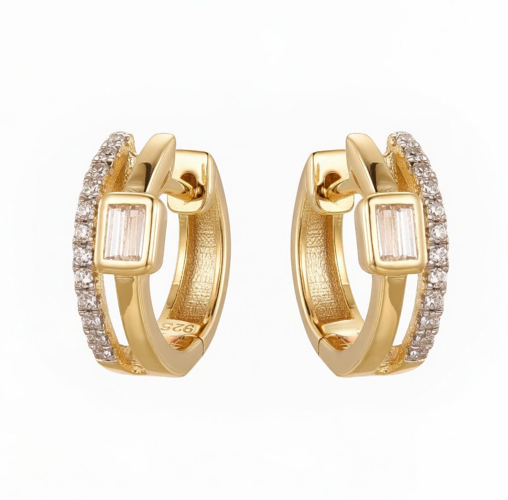 925 Sterling Silver Gold Plated Cubic Zirconia Square Hoops – Imperial Time
