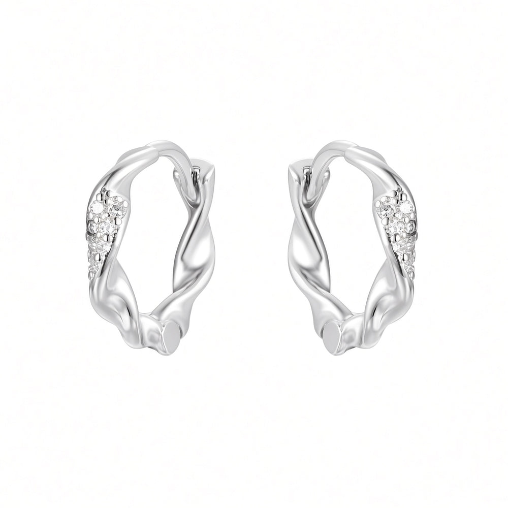 925 Sterling Silver Rhodium Plated Cubic Zirconia Twist Hoops