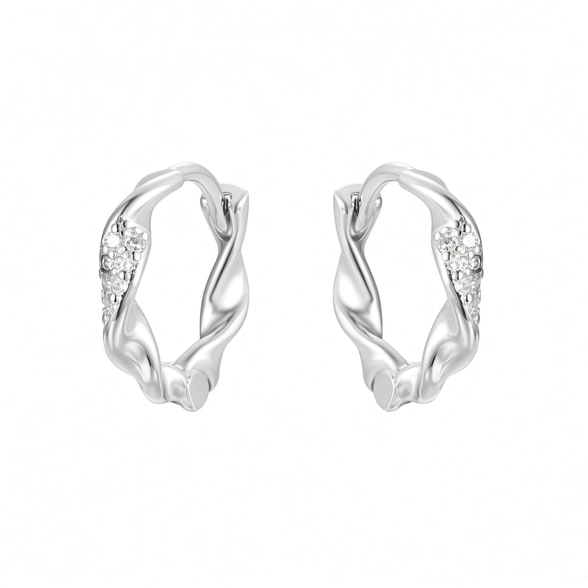 925 Sterling Silver Rhodium Plated Cubic Zirconia Twist Hoops