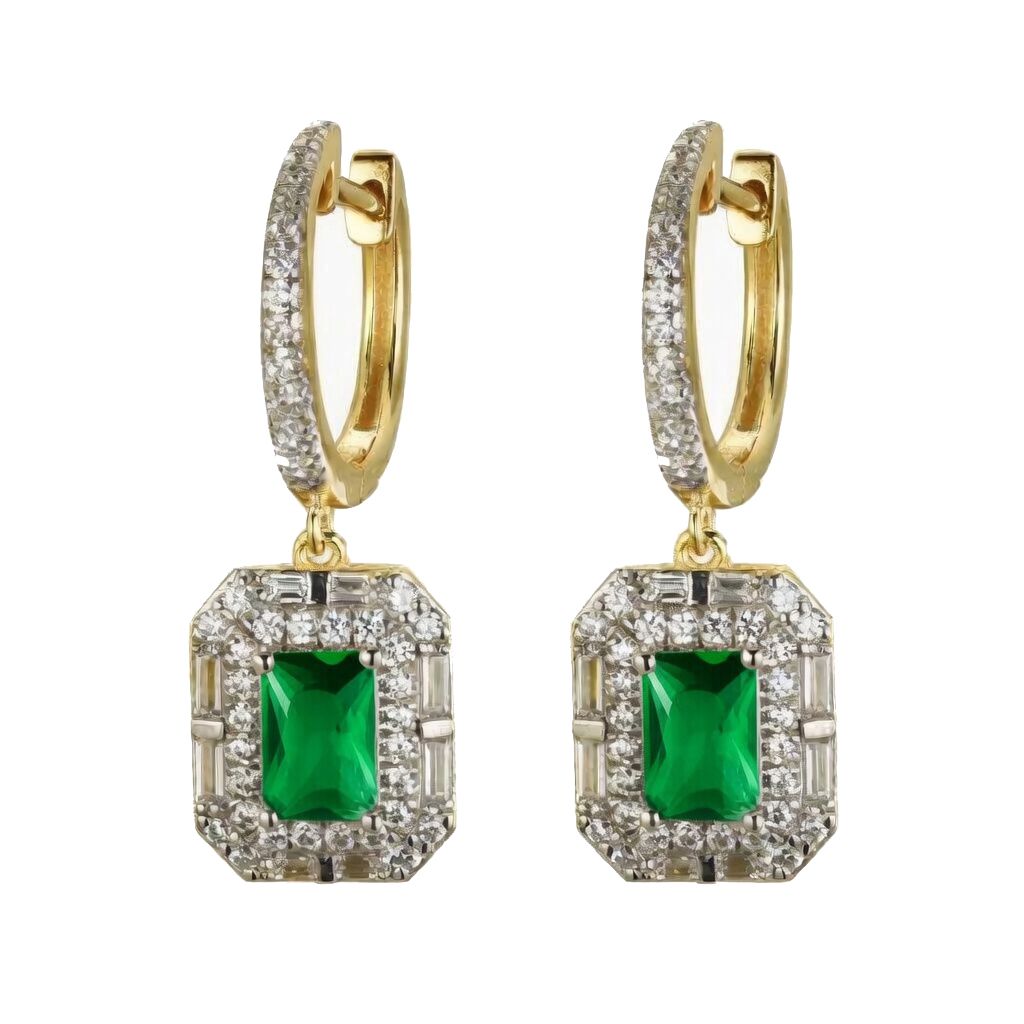 925 Sterling Silver Gold Plated Green Cubic Zirconia Drop Hoops – Imperial Time