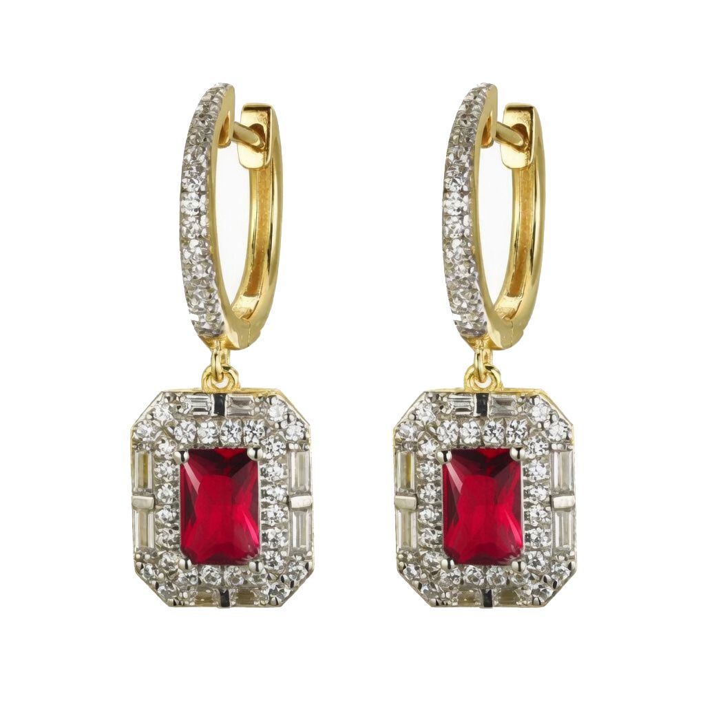 925 Sterling Silver Gold Plated Red Cubic Zirconia Drop Hoops – Imperial Time