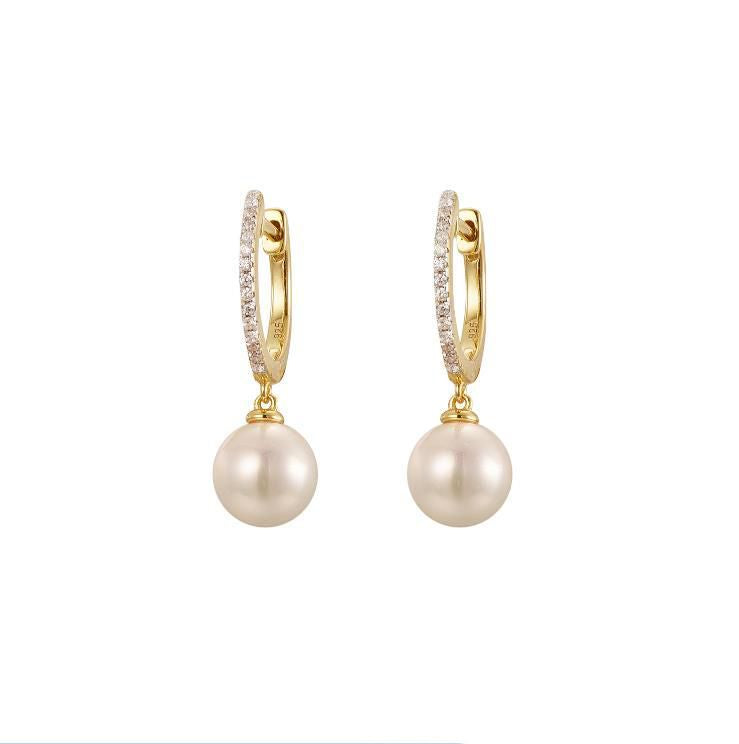 925 Sterling Silver Gold Plated Pearl Cubic Zirconia Hoops – Imperial Time