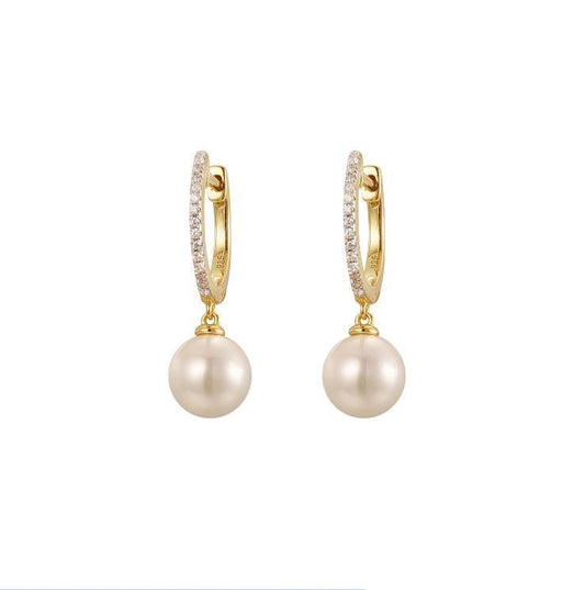 925 Sterling Silver Gold Plated Pearl Cubic Zirconia Hoops – Imperial Time