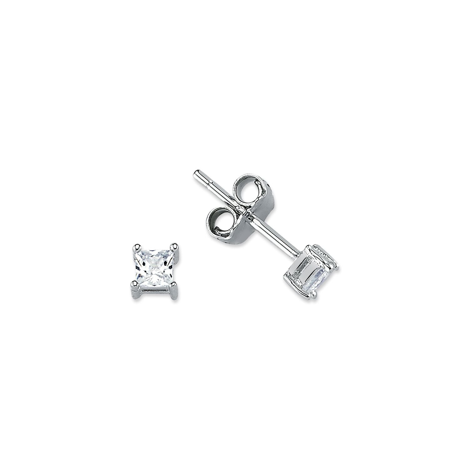 925 Silver 3mm Cubic Zirconia Set Stud Earrings Square – Imperial Time