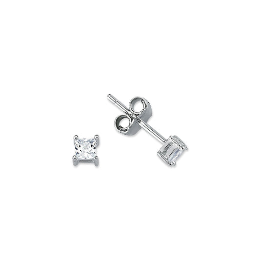 925 Silver 3mm Cubic Zirconia Set Stud Earrings Square – Imperial Time