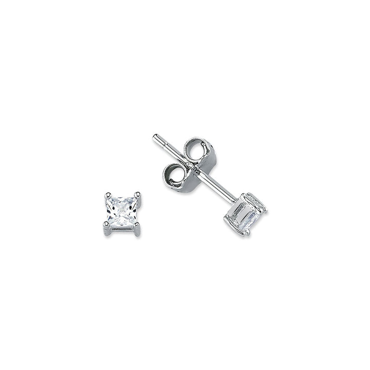 925 Silver 3mm Cubic Zirconia Set Stud Earrings Square – Imperial Time
