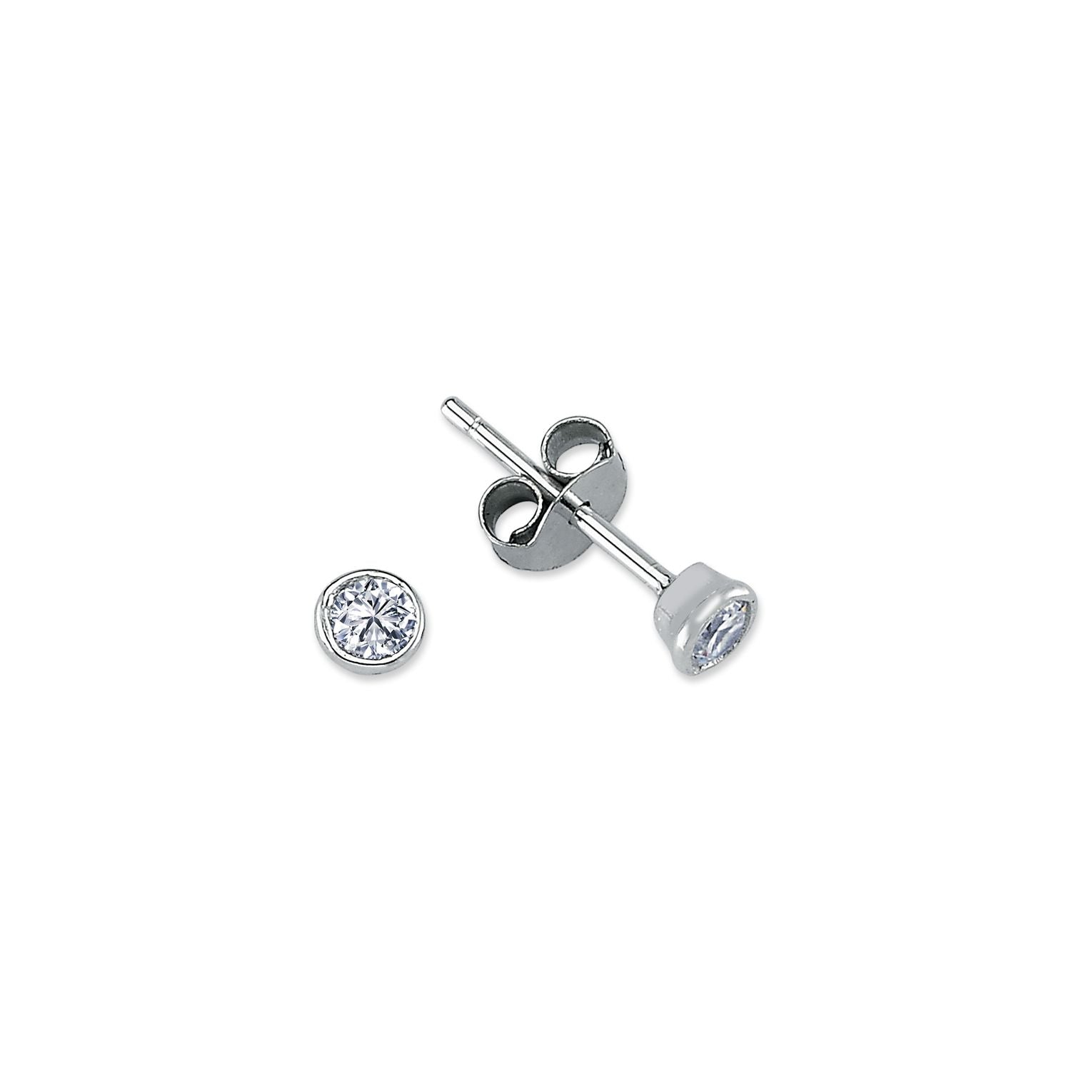 925 Silver 4mm Cubic Zirconia Set Rub Over Stud Earrings – Imperial Time