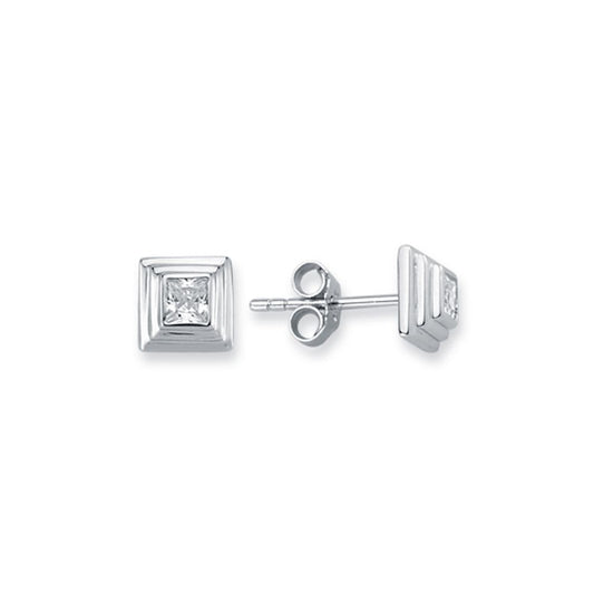 925 SilverTiered Wedding Cake Solitare 4mm Square Cubic Zirconia Set Stud Earrings – Imperial Time