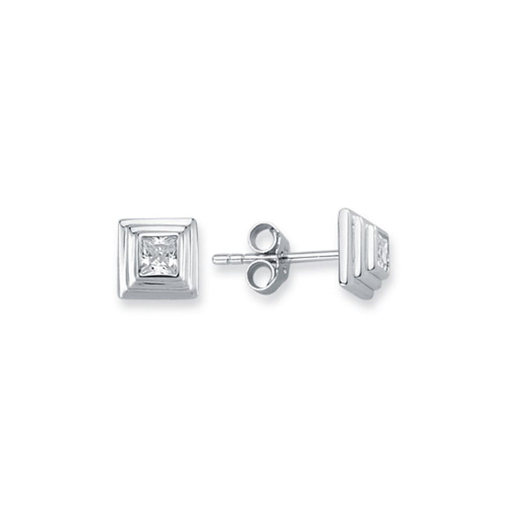 925 SilverTiered Wedding Cake Solitare 4mm Square Cubic Zirconia Set Stud Earrings – Imperial Time