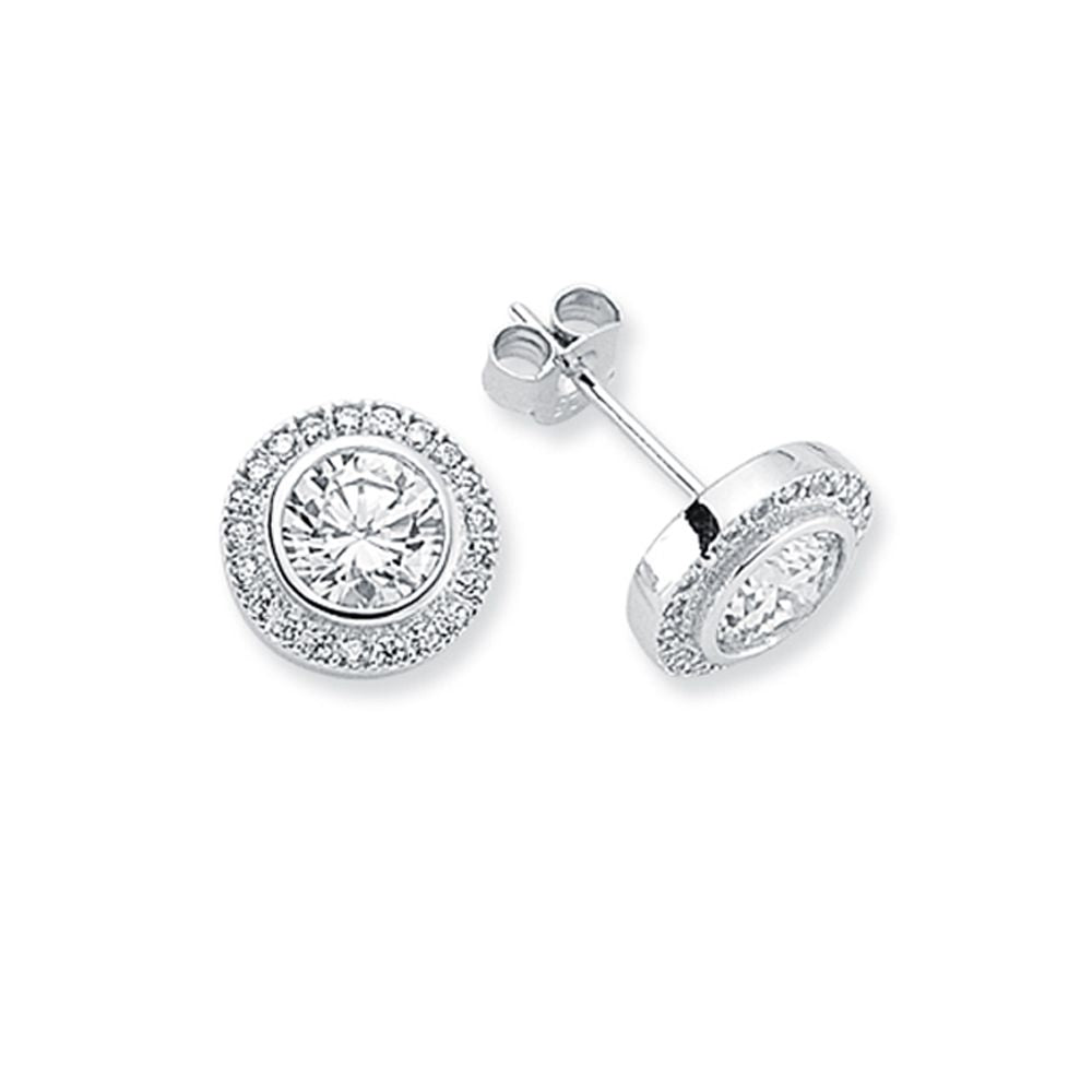 925 Silver 7mm Cubic Zirconia Set Solitaire Halo Stud earrings – Imperial Time