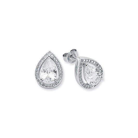 925 Silver Cubic Zirconia Set Pear Shape Halo Stud Earrings – Imperial Time