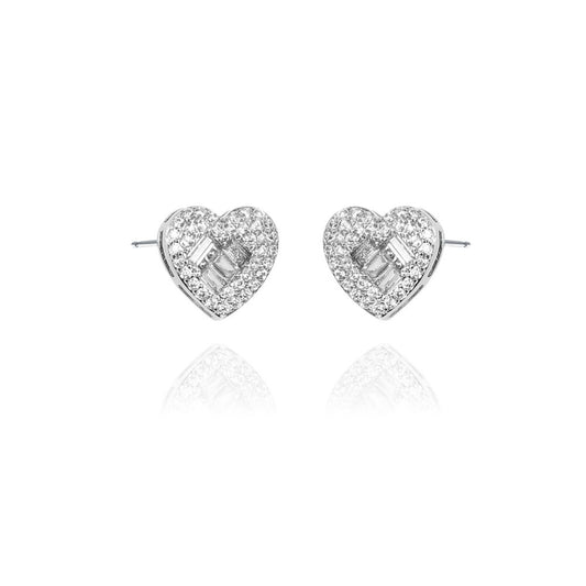 925 Silver Cubic Zirconia Brilliant and Baguette Cut Heart Stud Earrings – Imperial Time