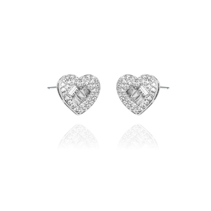 925 Silver Cubic Zirconia Brilliant and Baguette Cut Heart Stud Earrings – Imperial Time