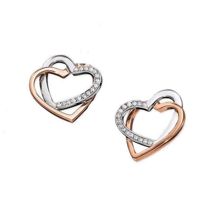 925 Silver Bi Colour Cubic Zirconia Set Double Heart Stud Earrings – Imperial Time