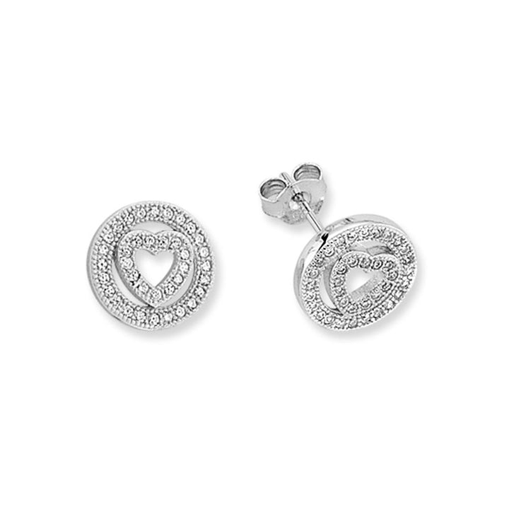 925 Silver Cubic Zirconia Set Heart in Circle&nbsp;Stud Earrings – Imperial Time