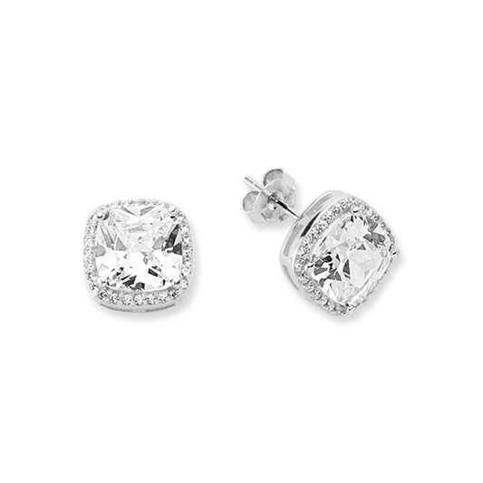 925 Silver Cubic Zirconia Set Cushion Halo Stud Earrings – Imperial Time