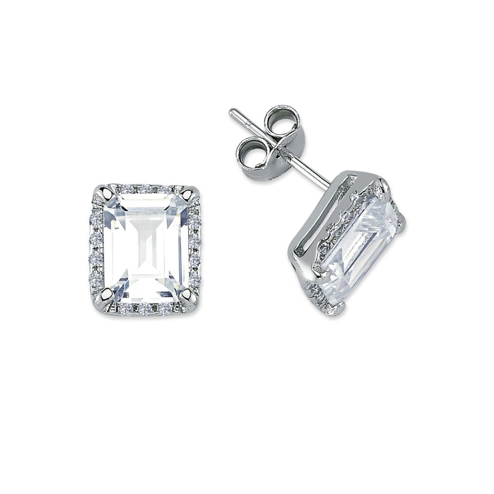925 Silver Cubic Zirconia Set Emerald Cut Cluster Stud Earrings – Imperial Time