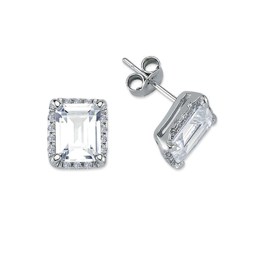 925 Silver Cubic Zirconia Set Emerald Cut Cluster Stud Earrings – Imperial Time