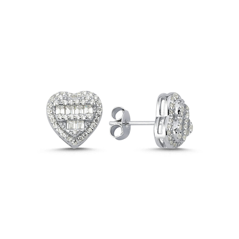 925 Silver Cubic Zirconia Brilliant and Baguette Cut Heart Stud Earrings – Imperial Time