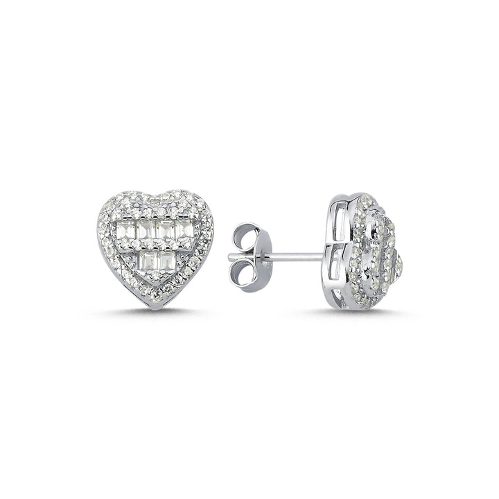 925 Silver Cubic Zirconia Brilliant and Baguette Cut Heart Stud Earrings – Imperial Time