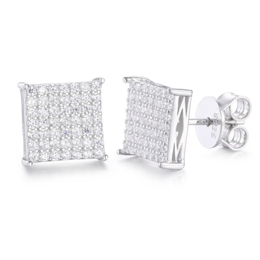925 Silver Cubic Zirconia Set Square Cluster Stud Earrings – Imperial Time