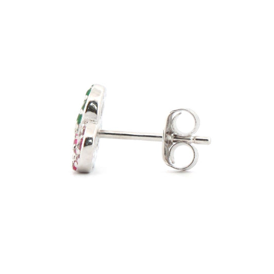 925 Silver Rhodium Plated Multi Col Cubic Zirconia Stud Earrings (AES174) – product view