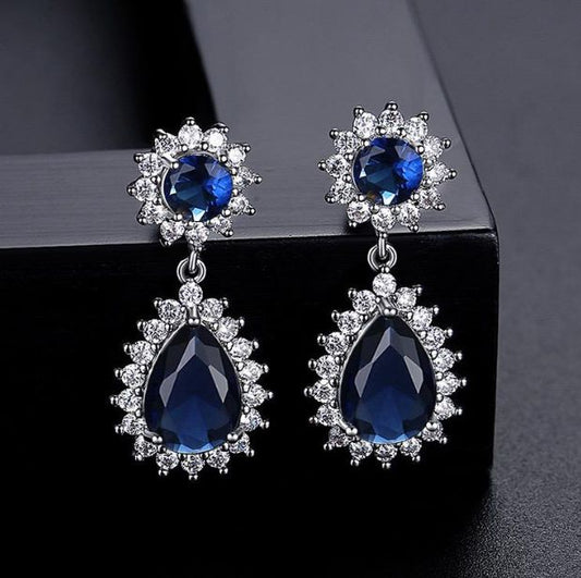 925 Silver Rhodium Plated Pear Shape Cluster Drop Earrings – Imperial Time