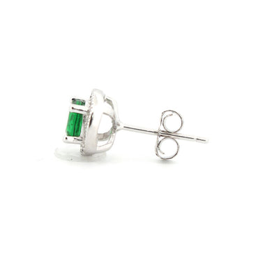 925 Silver Rhodium Halo Stud Earrings Sapphire Centre Cubic Zirconia – side view