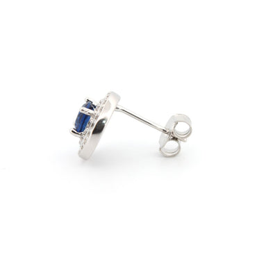 925 Silver Rhodium Halo Stud Earrings Sapphire Centre Cubic Zirconia – side view
