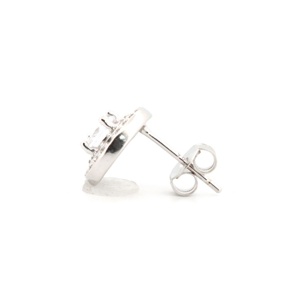925 Silver Rhodium Halo Stud Earrings Sapphire Centre Cubic Zirconia – product view