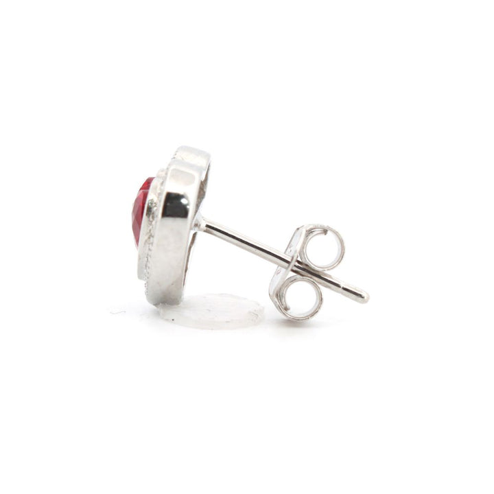 925 Silver Rhodium Heart Shape Stud Earrings Sapphire Centre Cubic Zirconia – product view