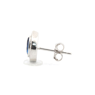 925 Silver Rhodium Pear Shape Stud Earrings Sapphire Centre Cubic Zirconia – side view