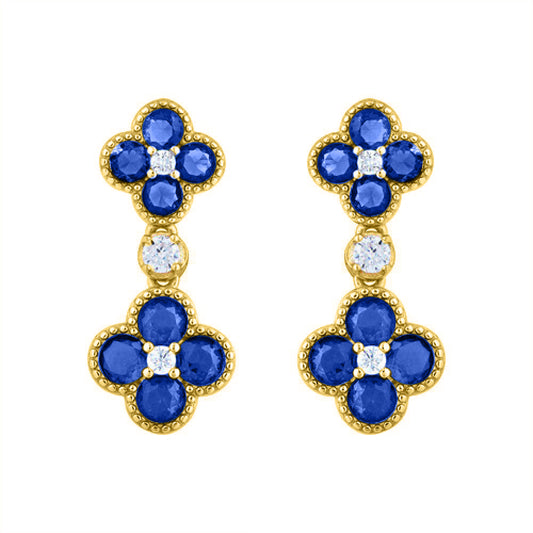 925 Silver 14ct Gold Plate Cubic Zirconia Set Clover Drop Earrings Blue – Imperial Time