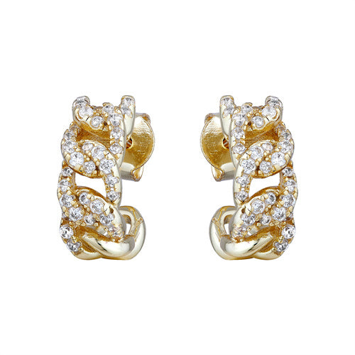 925 Silver 14ct Gold Plated Cubic Zirconia Set Curb Half Hoop Earrings Stud Earrings – Imperial Time