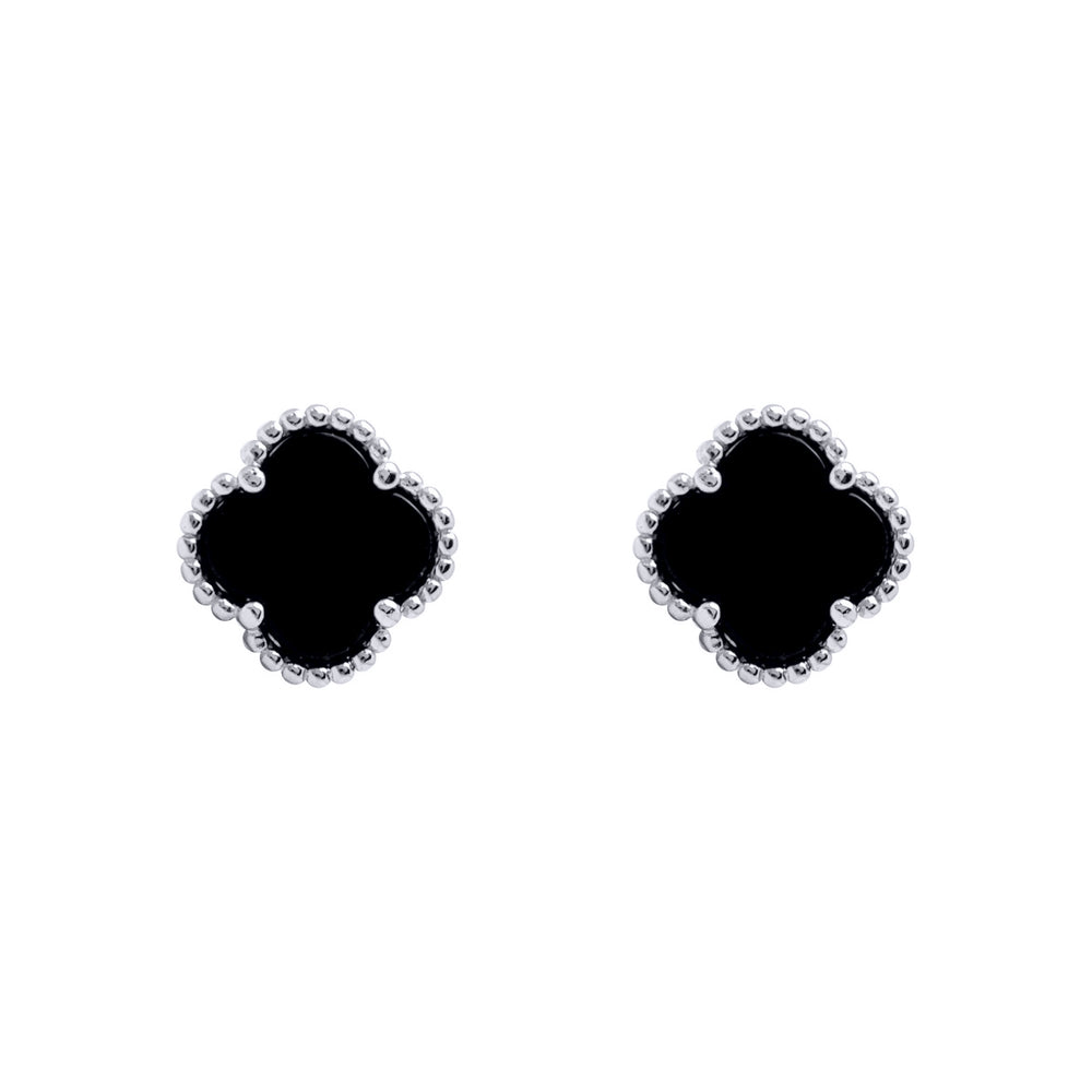 925 Silver Rhodium 5 Clover Stud Earrings Black Onyx Colour – Imperial Time