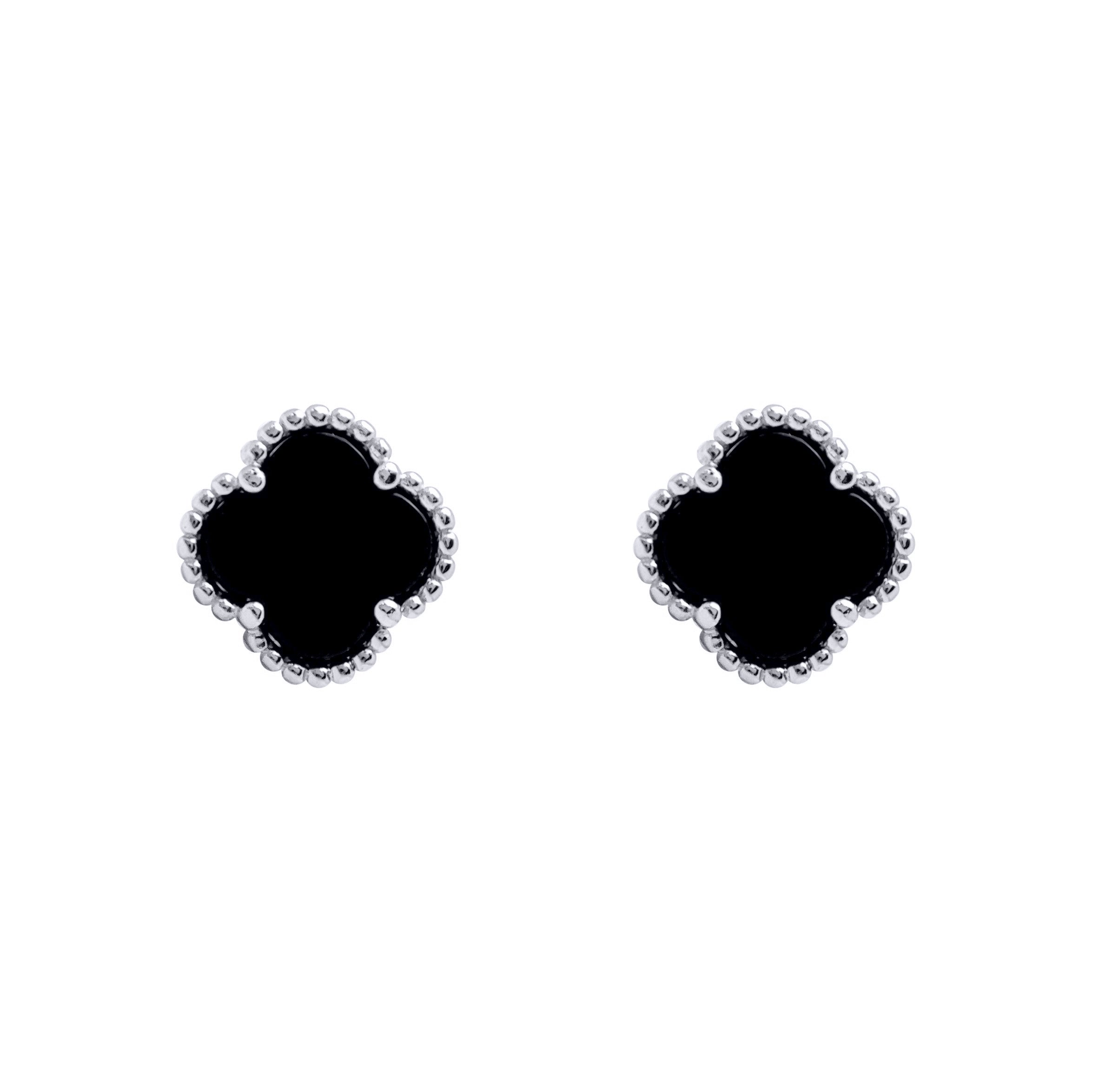 925 Silver Rhodium 5 Clover Stud Earrings Black Onyx Colour – Imperial Time
