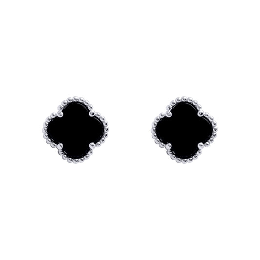 925 Silver Rhodium 5 Clover Stud Earrings Black Onyx Colour – Imperial Time