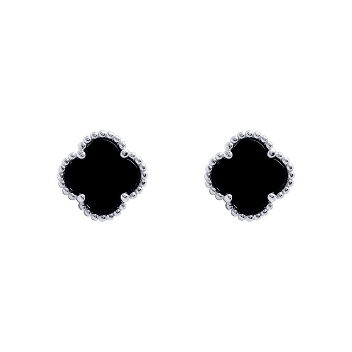 925 Silver Rhodium 5 Clover Stud Earrings Black Onyx Colour – Imperial Time