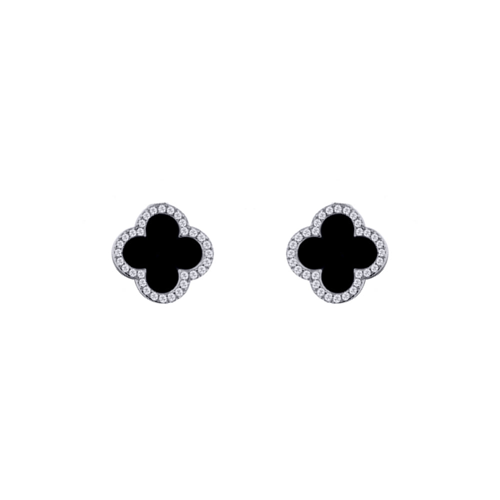 925 Silver Rhodium Plated Cubic Zirconia Set 5 Clover Stud Earrings Black Onyx Colour – Imperial Time
