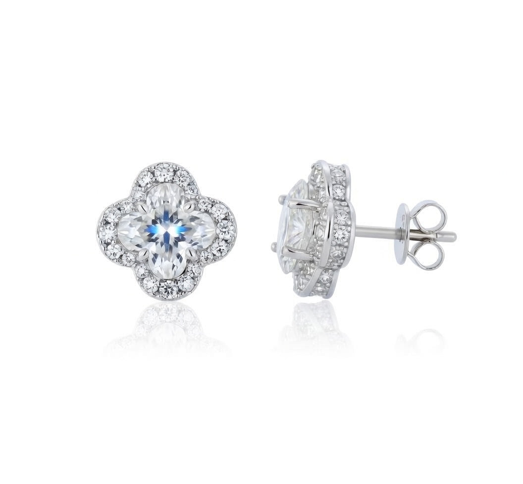 925 Silver Cubic Zirconia Set Clover Studs 4.0mm – Imperial Time