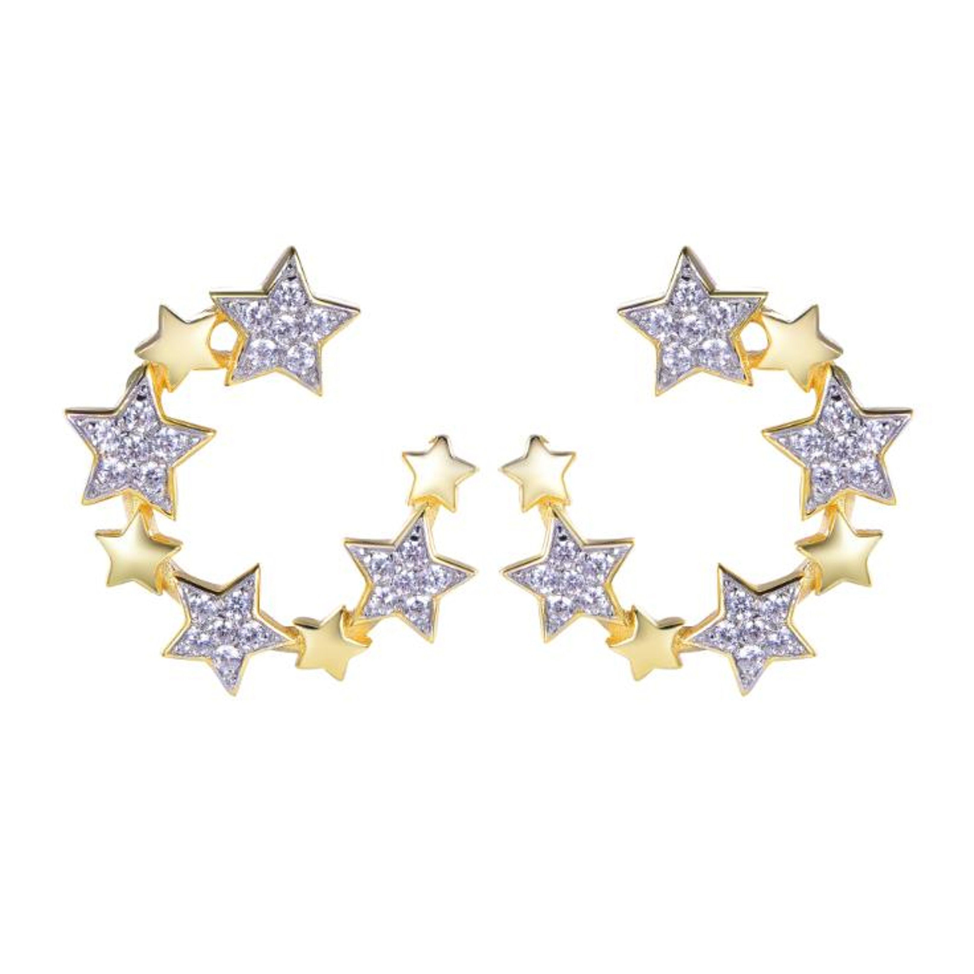 925 Sterling Silver Gold Plated Cubic Zirconia Star Hoops – Imperial Time