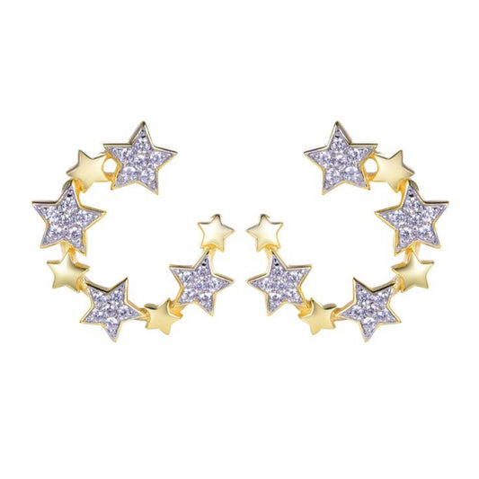 925 Sterling Silver Gold Plated Cubic Zirconia Star Hoops – Imperial Time