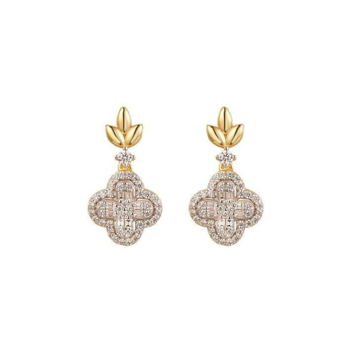 925 Sterling Silver Gold Plated Cubic Zirconia Clover Drops – Imperial Time