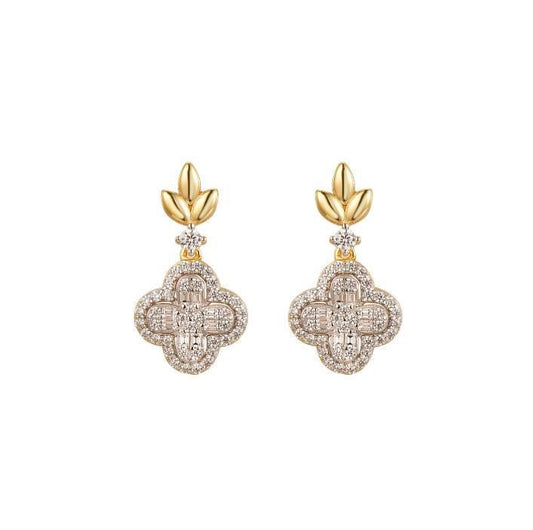 925 Sterling Silver Gold Plated Cubic Zirconia Clover Drops – Imperial Time