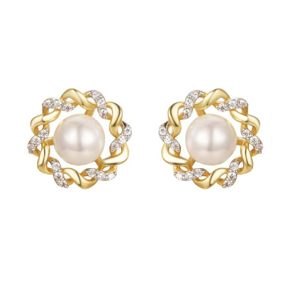 925 Sterling Silver Gold Plated Cubic Zirconia Pearl Studs – Imperial Time